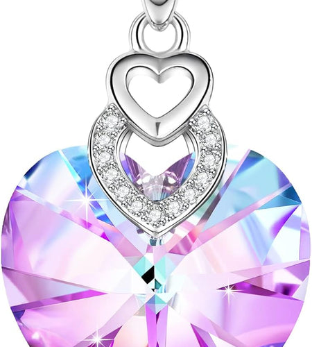 3 Hearts Crystal Necklace for Women, Pendant Engraved Love You - Christmas Wedding Gifts for Her Anniversary Mother'S Day Valentine’S Day Birthday - in Gift Box