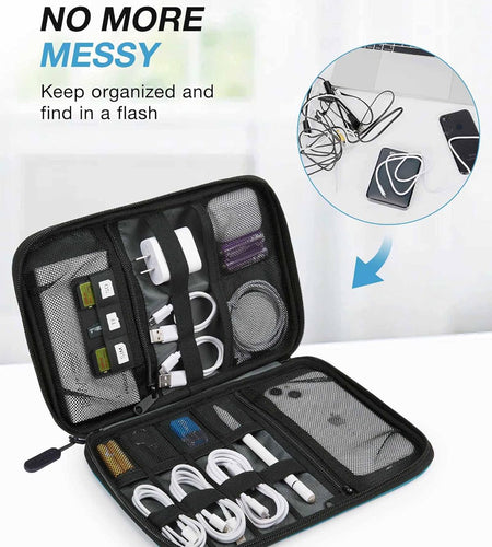 Electronics Organizer Travel Case, Small Travel Cable Organizer Bag for Travel Essentials, Travel Tech Organizer as Travel Accessories, Cord Organizer for Phone, Power Bank SD Card, Blue