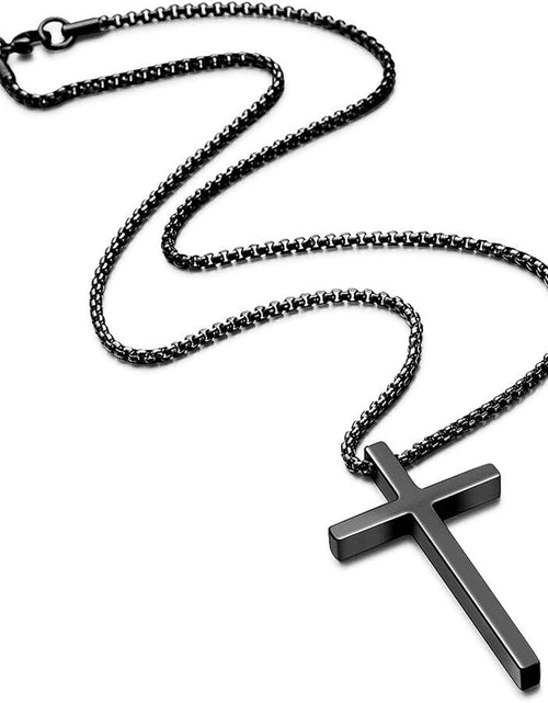Load image into Gallery viewer, Valentines Gifts for Him Men Teen Boys -Cross Necklace for Men, Silver Black Gold Stainless Steel Plain Cross Pendant Necklace Box Chain 16-30 Inch

