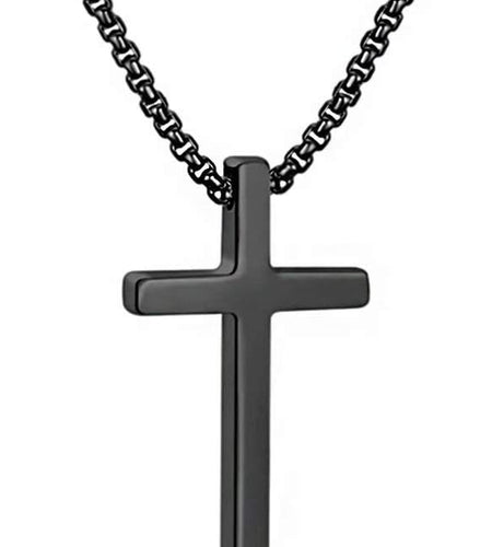 Valentines Gifts for Him Men Teen Boys -Cross Necklace for Men, Silver Black Gold Stainless Steel Plain Cross Pendant Necklace Box Chain 16-30 Inch